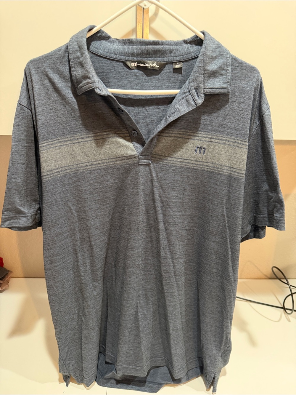 Travis Mathew Men's Heathered Gray-Blue Polo